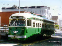 San Francisco Muni 1058 Chicago Transit Authority CTA livery PCC streetcar built in 1948 - Ex-Philidelphia Transportation Company 2124 via SEPTA - F Market & Wharves line