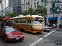 San Francisco Muni 1075 Cleveland Transit System livery PCC streetcar built in 1946 - Ex-Public Service Coordinated Transport via NJ Transit 17 (nee Twin Cities Rapid Transit 336) - F Market & Wharves line