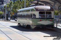 San Francisco Muni 1078 San Diego Transit livery PCC streetcar built in 1946 - Ex-Public Service Coordinated Transport via NJ Transit 19 (nee Twin Cities Rapid Transit 338) - F Market & Wharves line