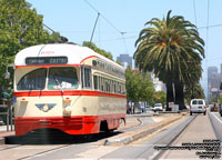 San Francisco Muni 1079 Detroit Department of Street Railways livery PCC streetcar built in 1946 - Ex-Public Service Coordinated Transport via NJ Transit 11 (nee Twin Cities Rapid Transit 330) - F Market & Wharves line