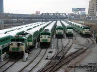 Unidentified GO Transit trains lay over North Bathurst yard