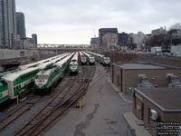 Unidentified GO Transit trains lay over North Bathurst yard