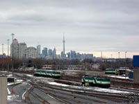 Unidentified GO Transit trains lay over North Bathurst yard