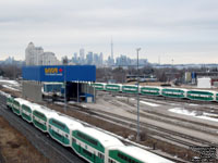 Unidentified GO Transit trains lay over North Bathurst yard