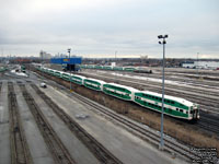 Unidentified GO Transit trains lay over North Bathurst yard